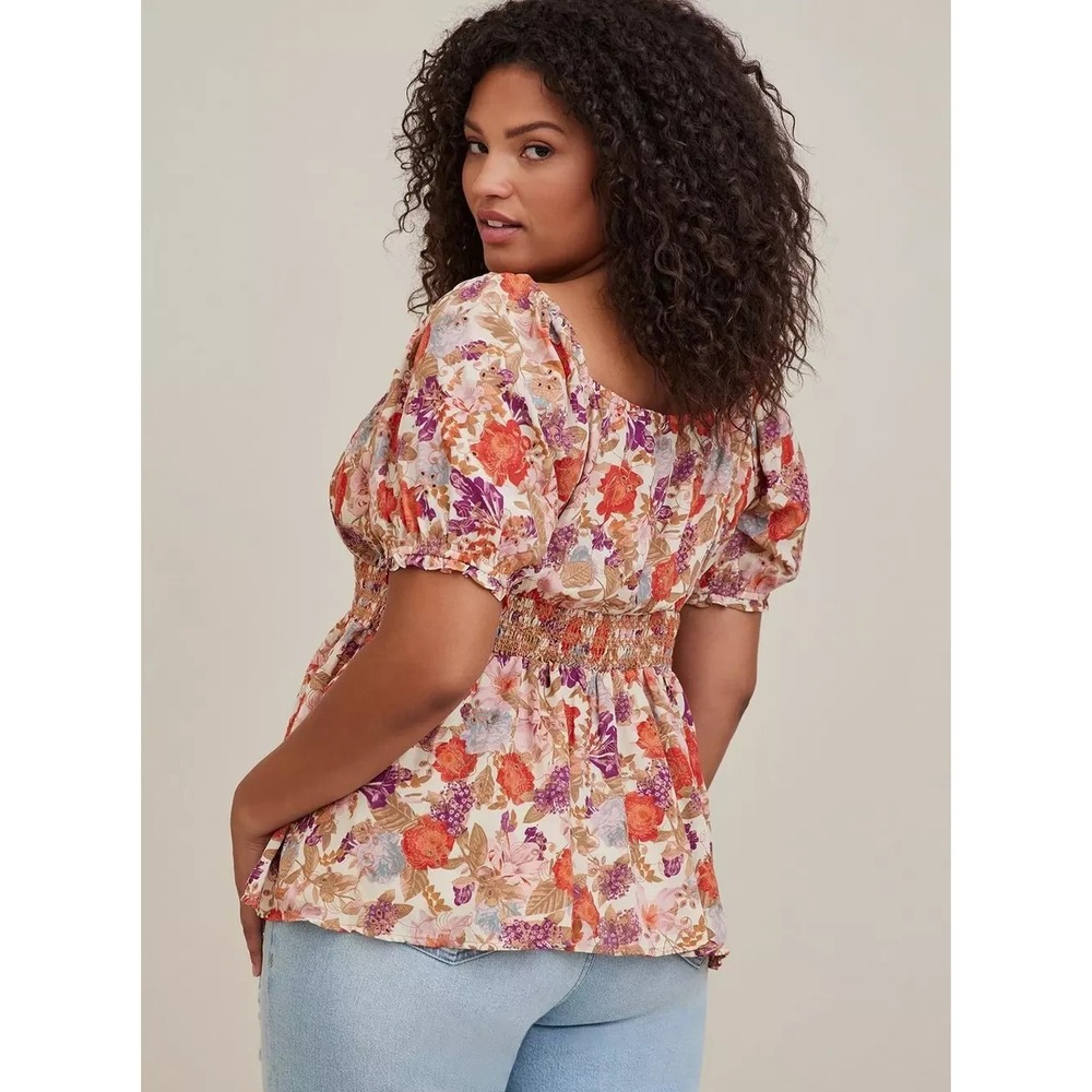 Torrid Georgette Eyelet Smocked Waist Puff Sleeve Top Plus Size 3X Peasant Boho - Picture 9 of 13